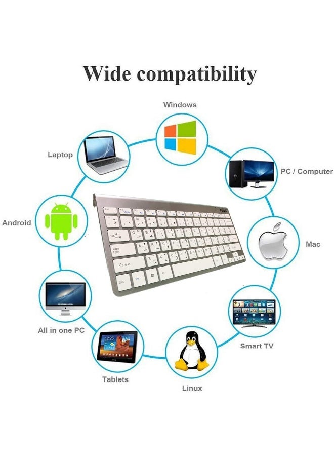 Rubik 2.4G Wireless Keyboard and Mouse Arabic/English For Mac PC Laptop Computer Smart TV Andriod IOS Windows - Silver/White  - Image 2
