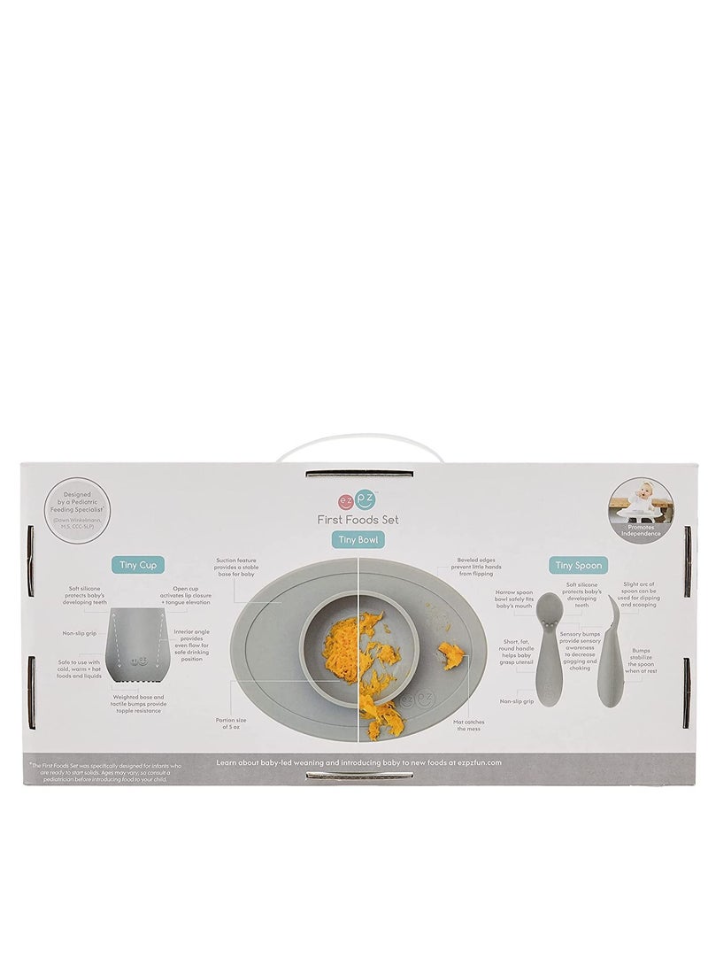 ازبيز مجموعة تغذية الأطفال - كوب سيليكون 100٪ ، ملعقة ووعاء مع مفرش مدمج للأطعمة الأولى, الفطام بقيادة الطفل , مهروس صممه أخصائي تغذية الأطفال 6 أشهر ، أخضر (المريمية) - Image 2