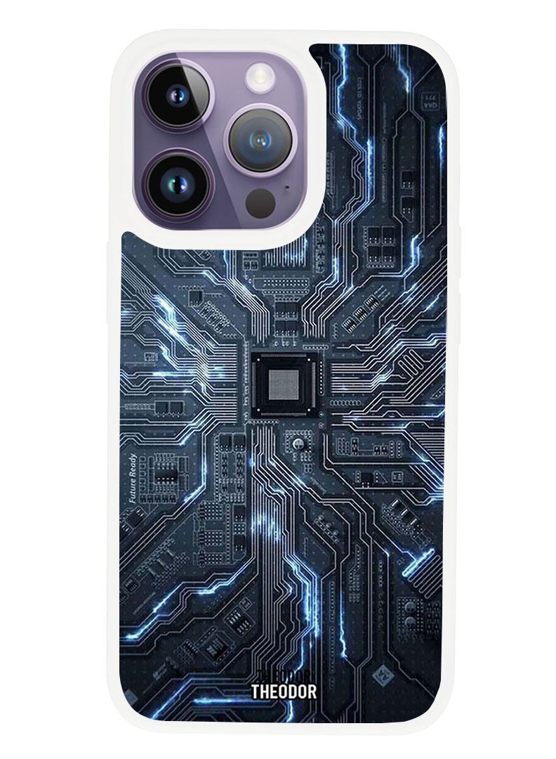 Theodor Protective Case Anti Scratch Shock Proof Cover For APPLE IPHONE 14 PRO MAX Hardware Circuit (White Bumper) - Image 1