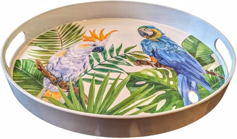 Parrot Cockatiel Birds Melamine Plastic 15 x 17 Oval Platter Serving Tray Tropical Hand Grip Holes on Each end for Easy Carrying - Image 2