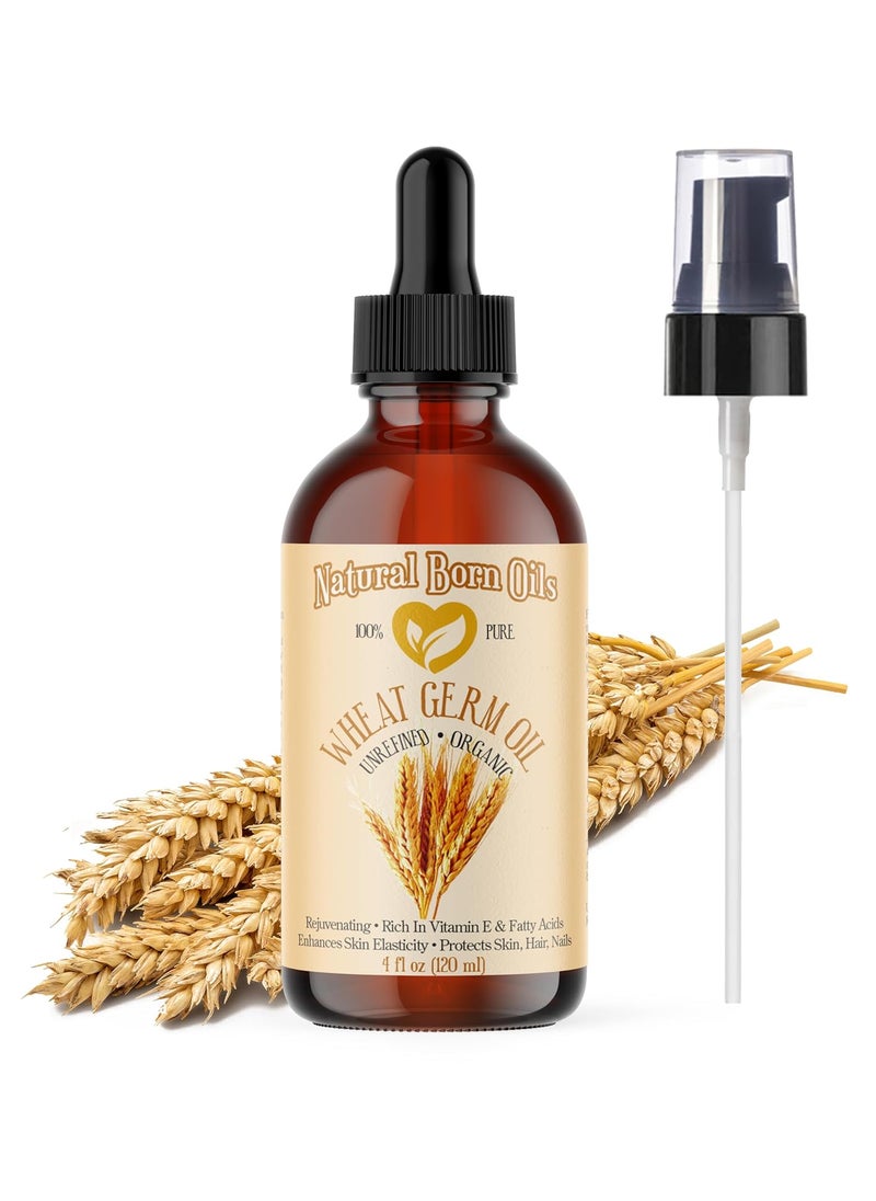 Natural Born Oils - Natural Born Oils Wheat Germ Oil 4oz 100 Pure Natural Organic Coldpressed Unrefined Rejuvenating Rich in Vitamin E Moisturizer for Skin Hair - Image 1
