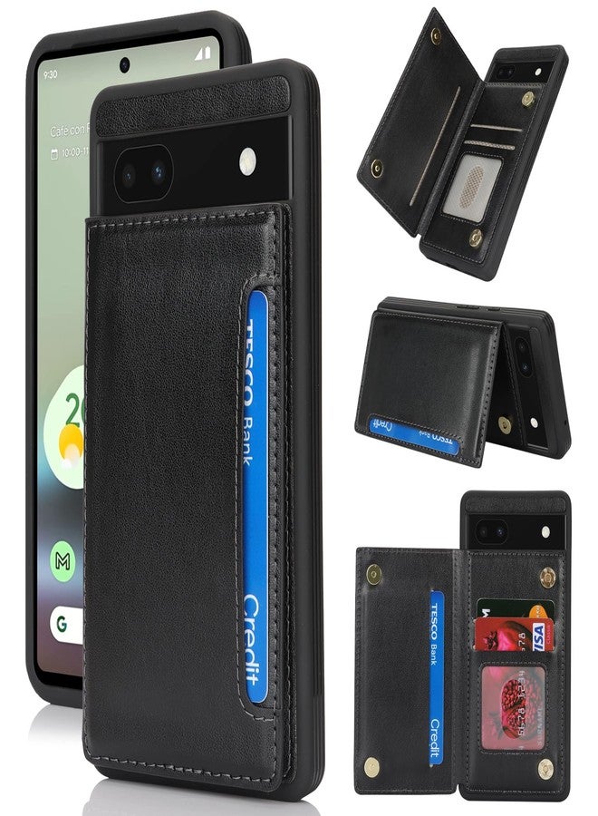 iCoverCase Compatible with Google Pixel 6a Case with Card Holder, Wallet Phone Case for Women Men [RFID Blocking] PU Leather Protective Wallet Case for Pixel 6a (Black) - Image 1