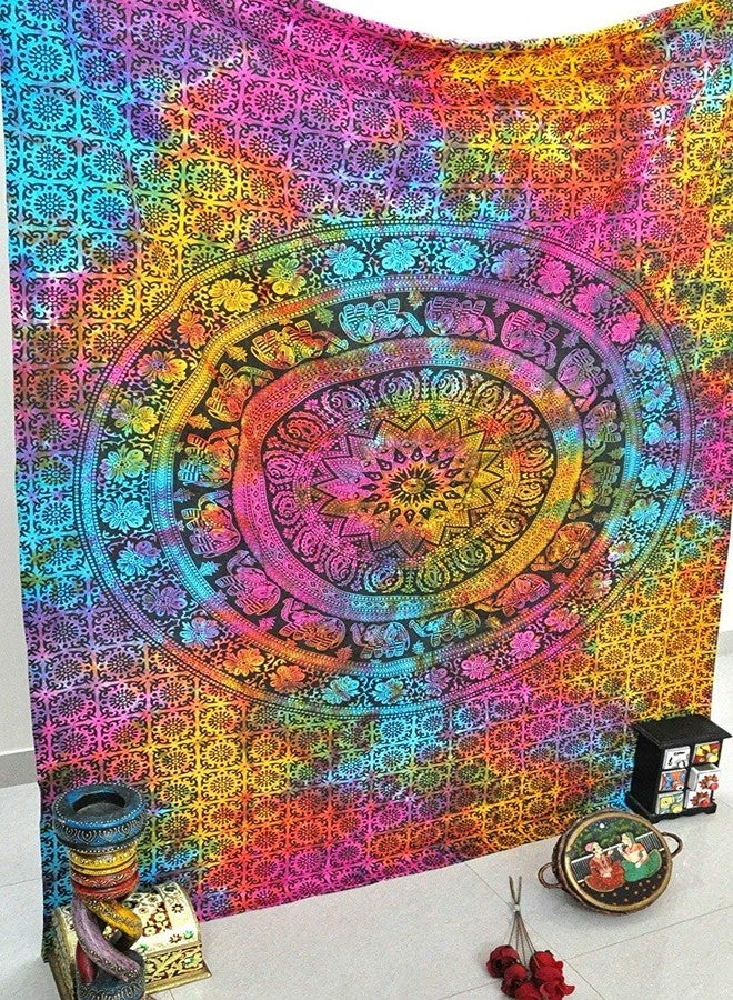 ART WORLD Elephant Mandala Tapestry Poster Psychedelic Boho Tie Dye Printed Wall Hanging Decoration (Multi Color, Twin) - Image 3