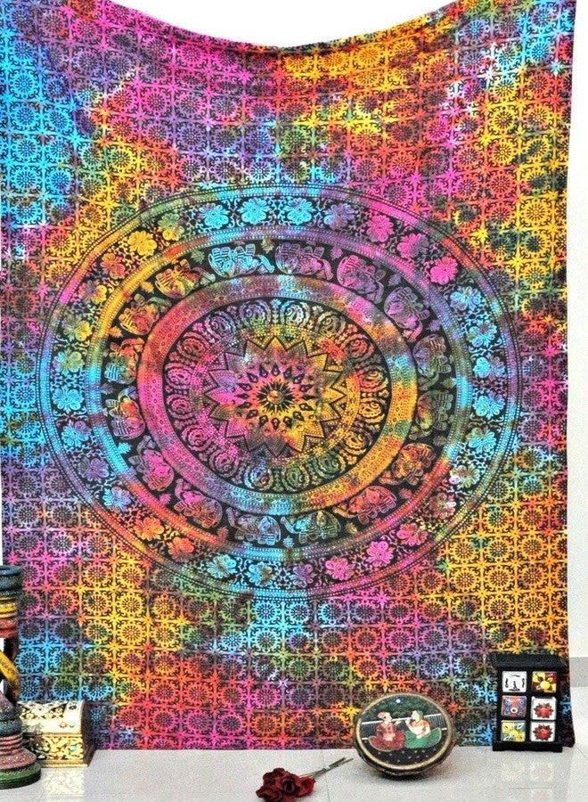ART WORLD Elephant Mandala Tapestry Poster Psychedelic Boho Tie Dye Printed Wall Hanging Decoration (Multi Color, Twin) - Image 2
