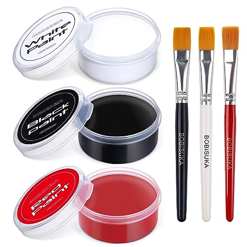 BOBISUKA Black + White + Red Oil Face Body Paint Set, Large Capacity Professional Paint Palette Kit with Brushes for Art Theater Halloween Party Cosplay Clown Sfx Makeup for Adults - Image 1