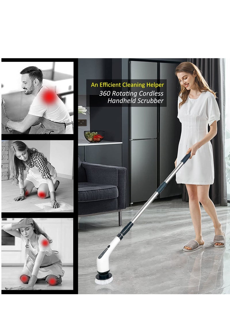 SYOSI Electric Spin Scrubber, Rechargeable Cordless Spin Cleaning Brush, Electric Spin Brush with 8 Replacement Brush Heads, Powerful Bathroom Scrubber, with Adjustable Handle for Bathroom and Shower - Image 4