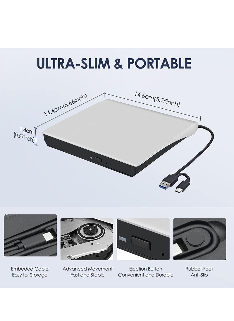 Generic - External CD/DVD Drive for Laptop, USB 3.0 Portable Type-C CD/DVD Player Burner Writer Reader Compatible with Mac MacBook Pro/Air iMac Desktop Windows 7/8/10/XP/Vista - Image 1
