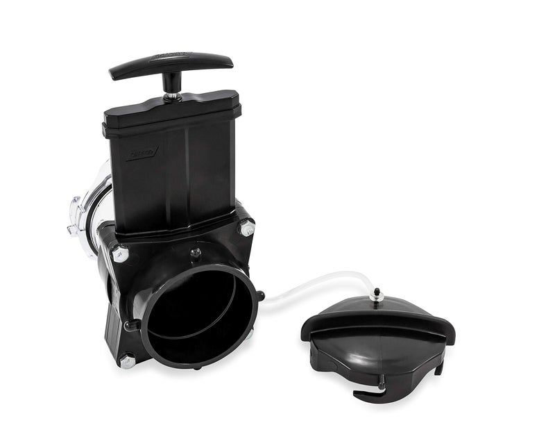 Camco Camper/RV Gate Valve - Features Built-In 3.5-Inch Clear Adapter & 4 Bayonet Prongs - Fits 3-Inch Sewer Fittings & Connects Easily to RV Drain Pipe (39053) - Image 1