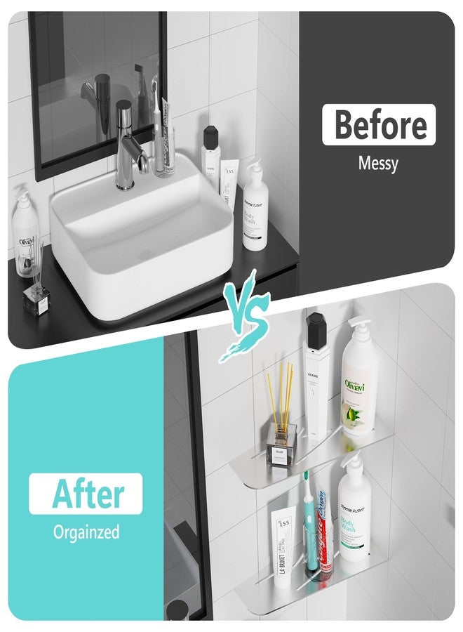 Qeke Shower Corner Shelf 304 Stainless Steel 12" Corner Shelf Bathroom Shampoo Holder for Shower Floating Corner Shelf for Wall, No Drilling, Brushed Nickel - Image 5