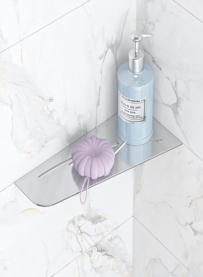 Qeke Shower Corner Shelf 304 Stainless Steel 12" Corner Shelf Bathroom Shampoo Holder for Shower Floating Corner Shelf for Wall, No Drilling, Brushed Nickel - Image 1