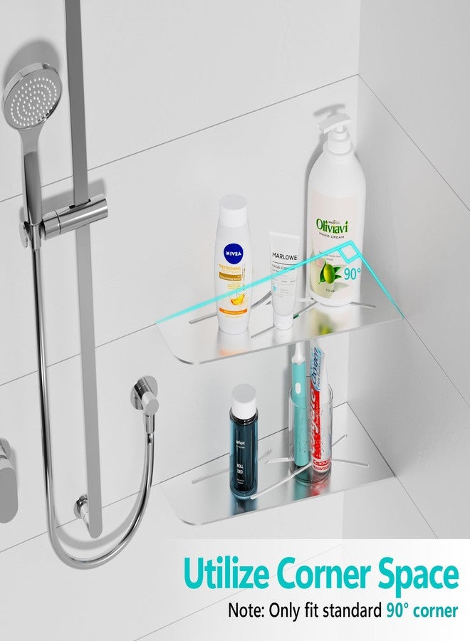 Qeke Shower Corner Shelf 304 Stainless Steel 12" Corner Shelf Bathroom Shampoo Holder for Shower Floating Corner Shelf for Wall, No Drilling, Brushed Nickel - Image 4