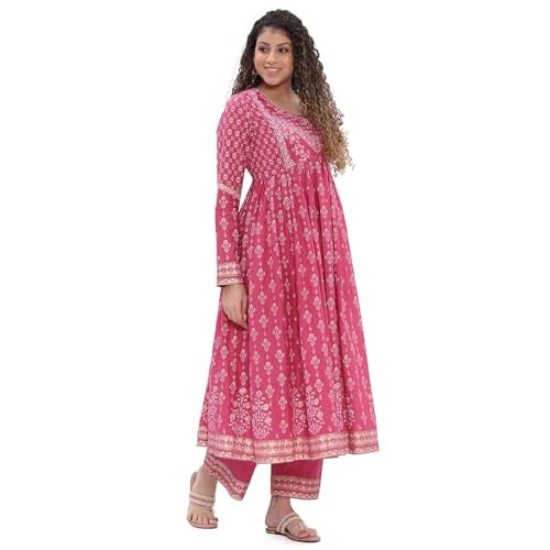 BIBA Women Onion Pink Cotton Anarkali Suit Set_32 - Image 3