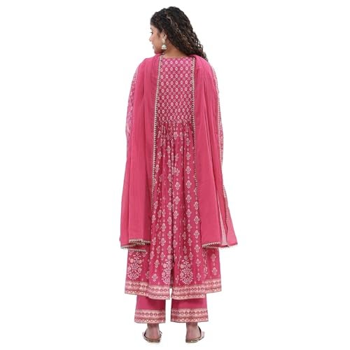 BIBA Women Onion Pink Cotton Anarkali Suit Set_32 - Image 4