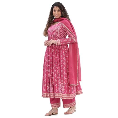BIBA Women Onion Pink Cotton Anarkali Suit Set_32 - Image 2