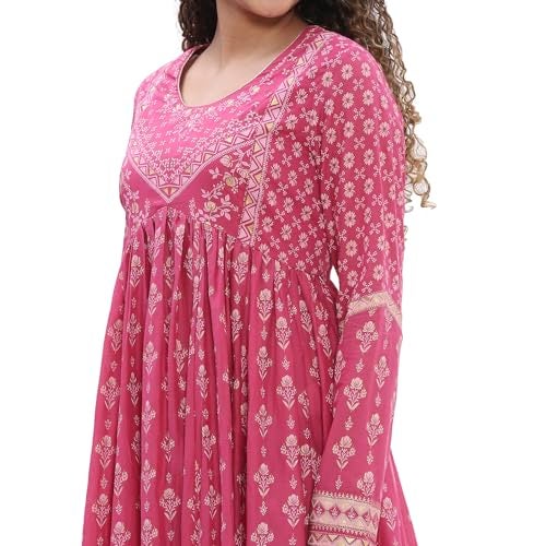 BIBA Women Onion Pink Cotton Anarkali Suit Set_32 - Image 5