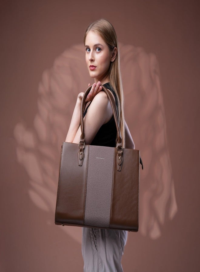 SANTORINI Beauty Bella Women’s Structured Tote Bag | Office Handbag with Dual Compartments for Work & Everyday Use (Brown) - Image 5