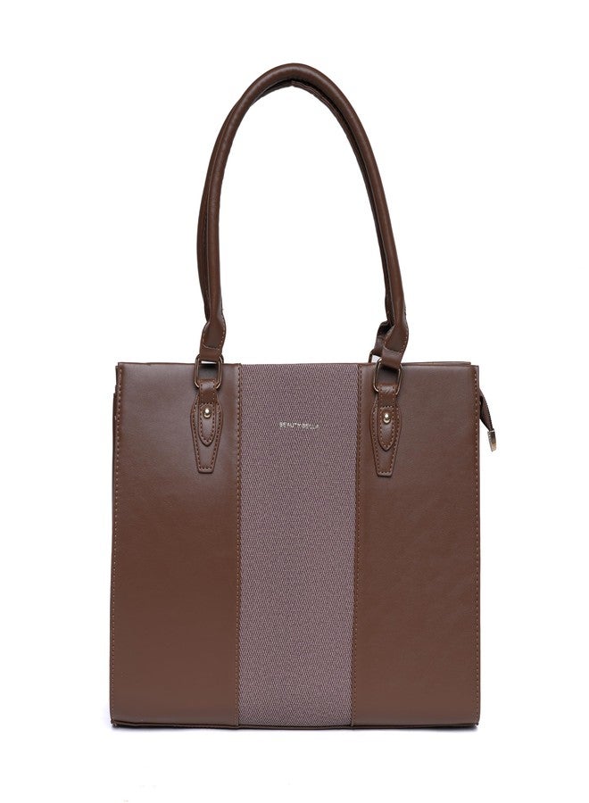 SANTORINI Beauty Bella Women’s Structured Tote Bag | Office Handbag with Dual Compartments for Work & Everyday Use (Brown) - Image 1