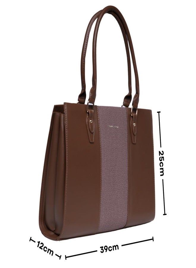 SANTORINI Beauty Bella Women’s Structured Tote Bag | Office Handbag with Dual Compartments for Work & Everyday Use (Brown) - Image 2