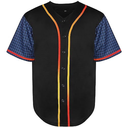 Phoneutrix Blank Plain Hip Hop Hipster Baseball Jersey Button Down Shirts Sports Uniforms Men Women Jersey (Black-Grid, Large) - Image 2