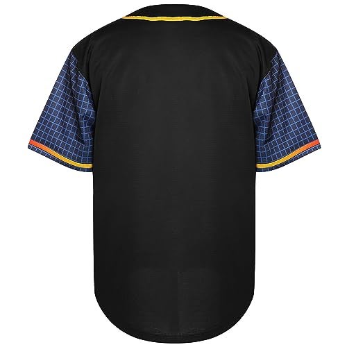 Phoneutrix Blank Plain Hip Hop Hipster Baseball Jersey Button Down Shirts Sports Uniforms Men Women Jersey (Black-Grid, Large) - Image 3