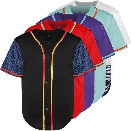 Phoneutrix Blank Plain Hip Hop Hipster Baseball Jersey Button Down Shirts Sports Uniforms Men Women Jersey (Black-Grid, Large) - Image 1