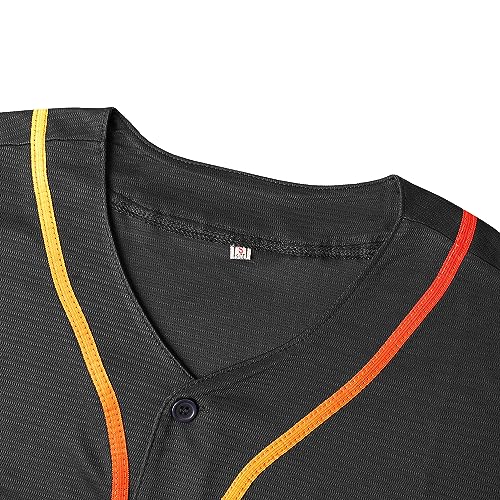 Phoneutrix Blank Plain Hip Hop Hipster Baseball Jersey Button Down Shirts Sports Uniforms Men Women Jersey (Black-Grid, Large) - Image 5