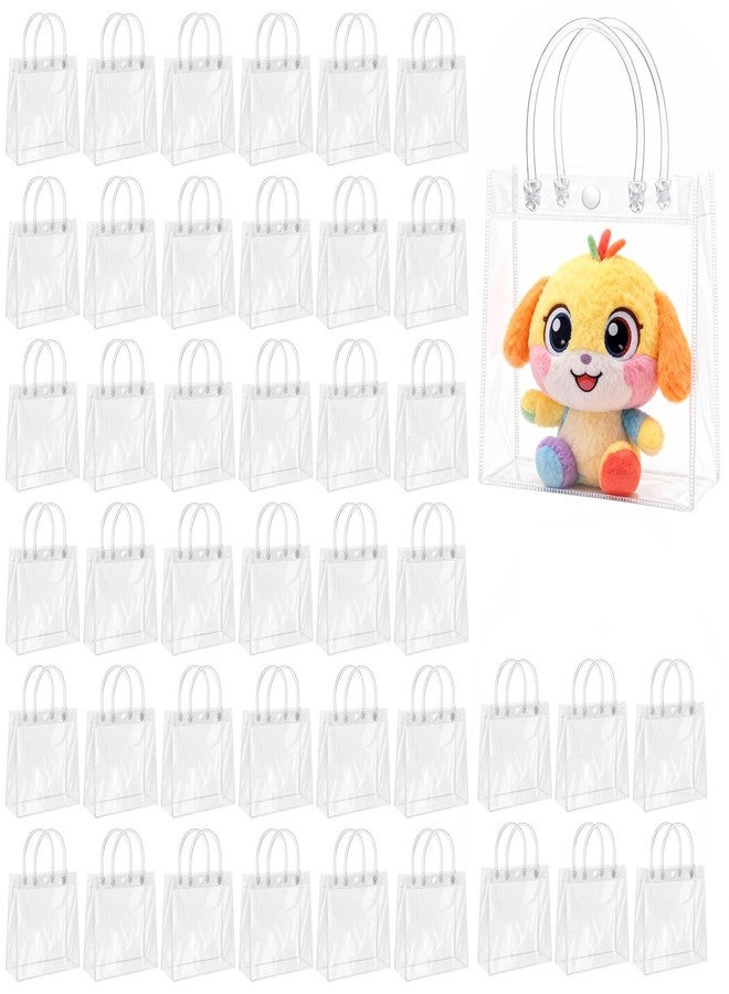 FVIEXE 100PCS Clear PVC Gift Bags with Handles, 5.9 x 6.3 x 2.75 Inch Bulk PVC Plastic Bags for Gifts, Mini Party Favor Bags for Wedding, Birthday, Christmas, Boutique - Image 1