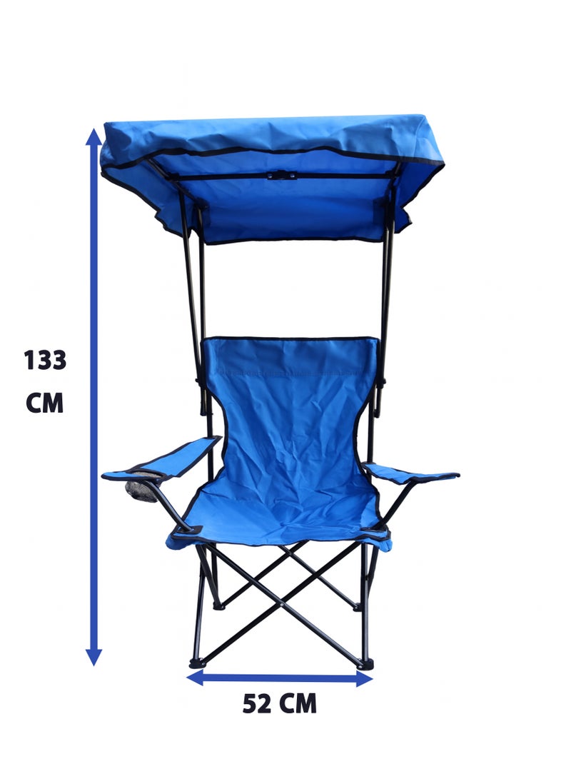 دي بلو كرسي قابل للطي مع مظلة ظل – إطار فولاذي متين، مقعد ومسند ظهر مبطنان من قماش أكسفورد، أرجل غير قابلة للانزلاق، مثالي للتخييم والشاطئ والحديقة والسفر - Image 2