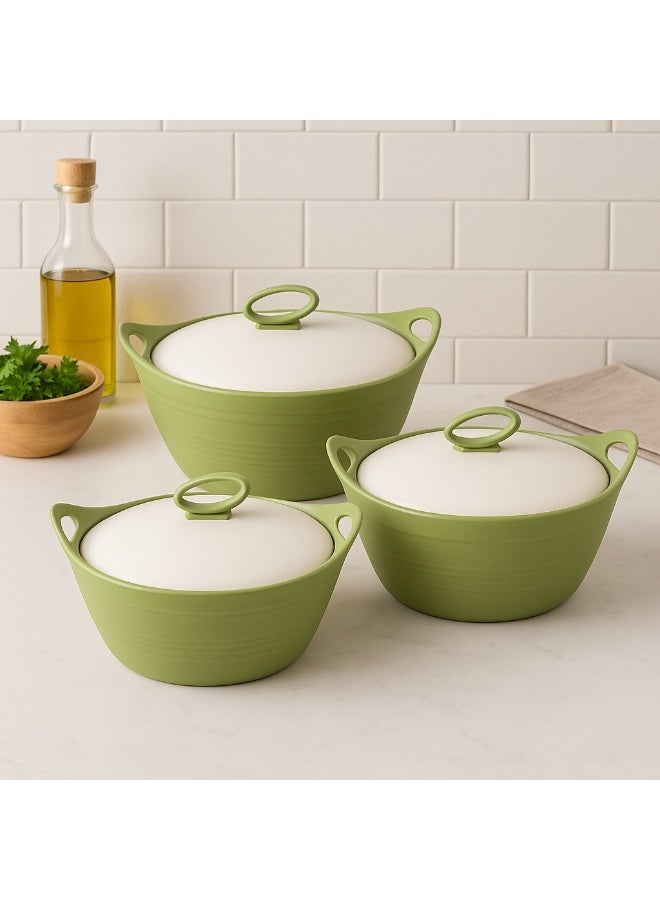 باصرة طقم حافظات طعام حرارية 3 قطع – أخضر – صناعة هندية – 2.5 لتر + 1.5 لتر + 1.0 لتر – داخلي ستانلس ستيل مقاوم للصدأ - Image 2