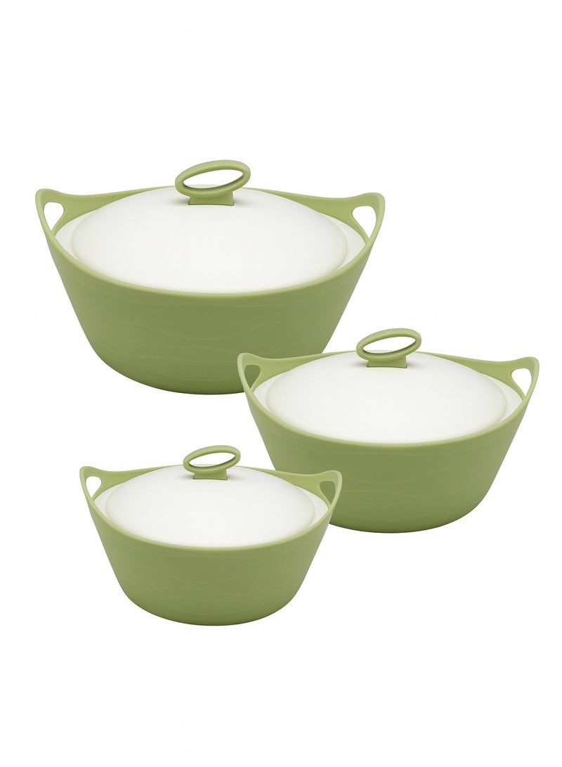 باصرة طقم حافظات طعام حرارية 3 قطع – أخضر – صناعة هندية – 2.5 لتر + 1.5 لتر + 1.0 لتر – داخلي ستانلس ستيل مقاوم للصدأ - Image 1