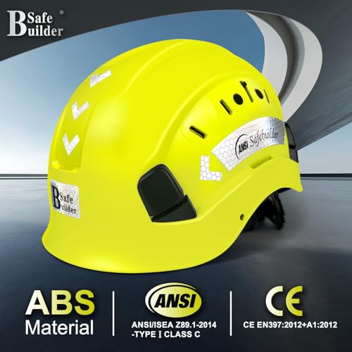 SAFEBUILDER Work Safety Hard Hat for Engineer Slotted Ventilated Construction Safety Helmet for Men Women Industrial Adjustable Ratchet 6Point Suspension ANSI Z89114 02Fluorescent Yellow Helmet - Image 3