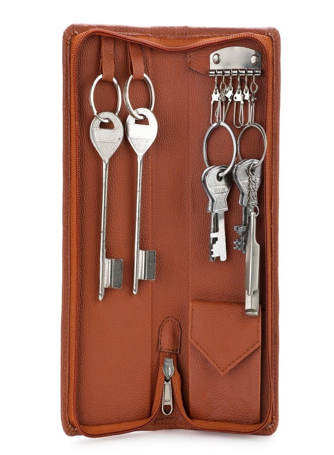 AZYEEA PU Leather Keychain pouch leather case Wallet Keychain for car Keys pouch for Men & Women Key Pouch Holder, Durable Bank Locker Key Pouch for Bank keys Home keys car key Holder Pouch (Tan) - Image 1