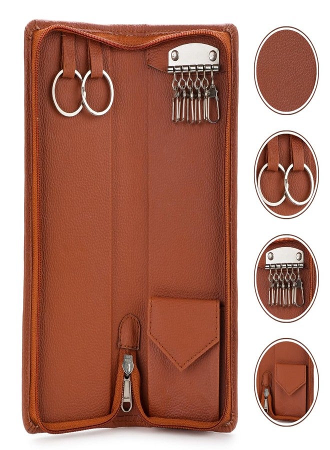 AZYEEA PU Leather Keychain pouch leather case Wallet Keychain for car Keys pouch for Men & Women Key Pouch Holder, Durable Bank Locker Key Pouch for Bank keys Home keys car key Holder Pouch (Tan) - Image 3
