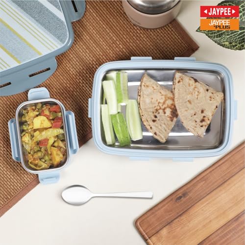 JAYPEE Ecosteel Sr. Inner Stainless Steel Insulated Lunch Box for School Kids |Airtight Leakproof Tiffin Box for Kids |Food Grade|BPA Free, 550 ml, Blue - Image 2