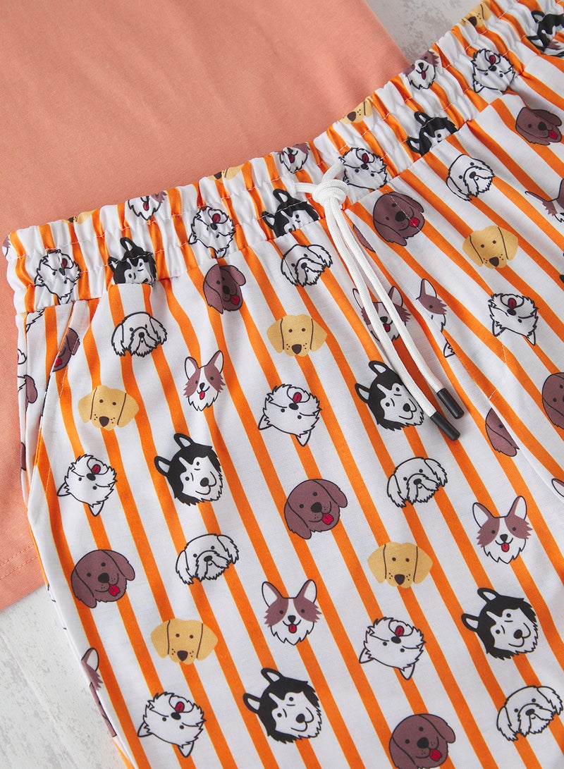 trendyol Unisex Orange Regular Fit Dog Printed Knitted Shorts Pajamas Set Tmnss23Pt00000 - Image 4