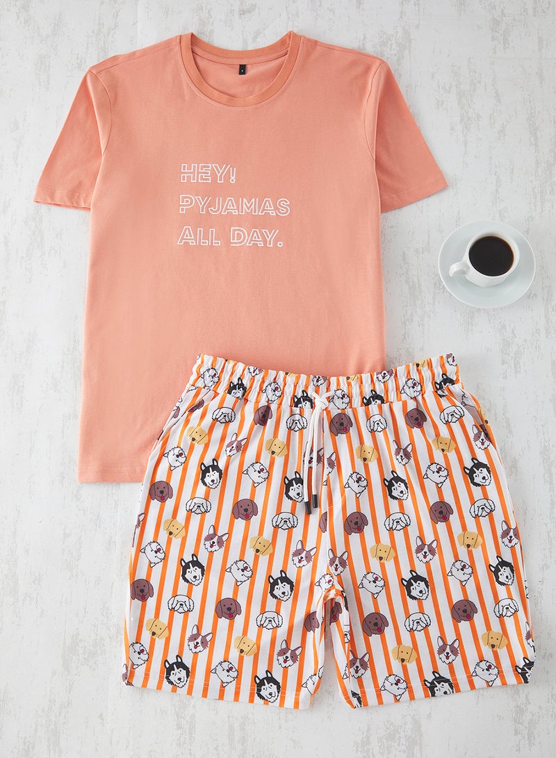 trendyol Unisex Orange Regular Fit Dog Printed Knitted Shorts Pajamas Set Tmnss23Pt00000 - Image 3