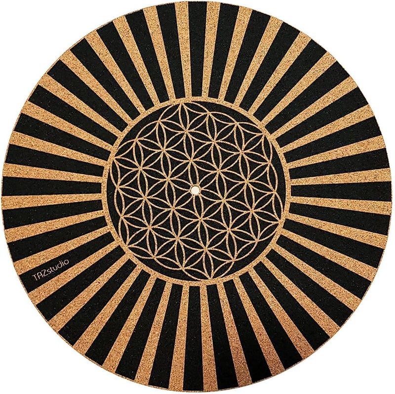 Taz Studio Premium slipmat - Cork Turntable Mat for Better Sound Support on Vinyl LP Record Player - Cork mat Original Art Design - Psychedelic Geometric The Flower of Life (4mm Thick)-m6 - Image 5