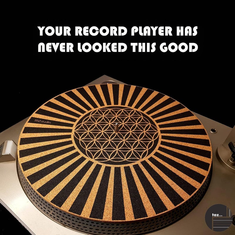 Taz Studio Premium slipmat - Cork Turntable Mat for Better Sound Support on Vinyl LP Record Player - Cork mat Original Art Design - Psychedelic Geometric The Flower of Life (4mm Thick)-m6 - Image 3
