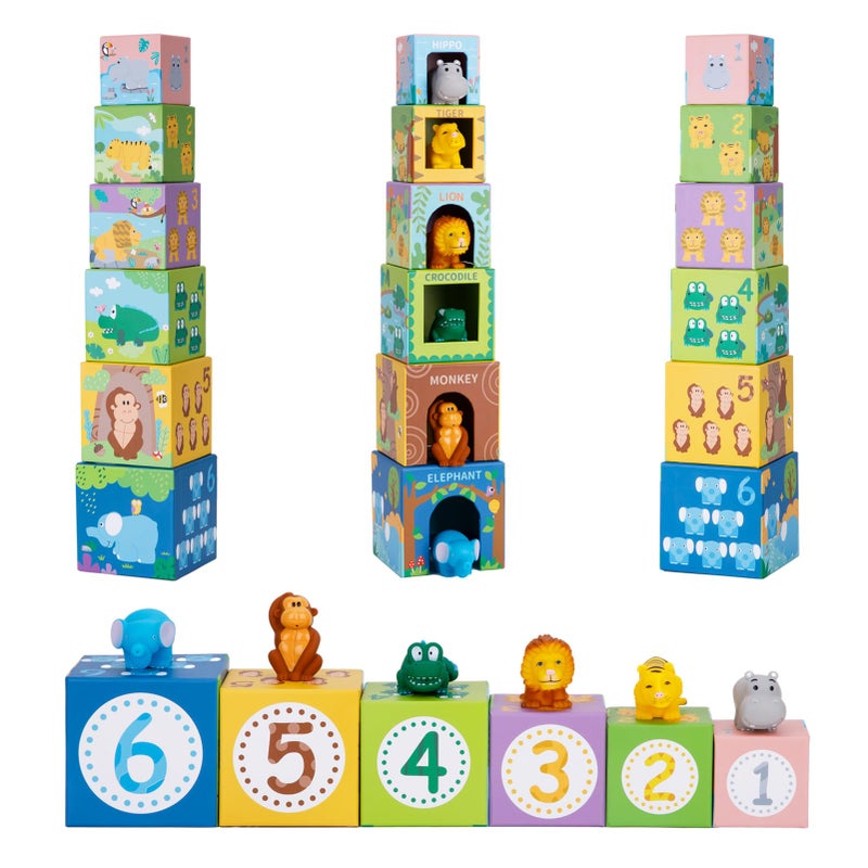 KMTJT Sorting and Stacking Toys Blocks for Toddlers 1-3, Soft Safari Animal Bath Toys Age 2-4, Numbers Nesting Stackable Toys for Baby 12-18 Months, Montessori Toys Gifts for 1 2 3 Year Old Boys Girls - Image 2