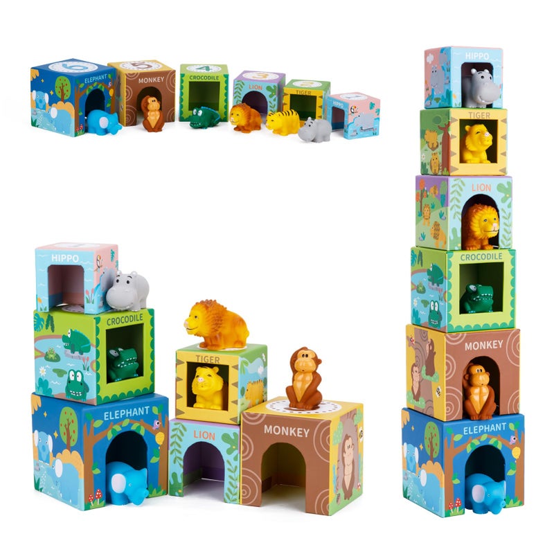 KMTJT Sorting and Stacking Toys Blocks for Toddlers 1-3, Soft Safari Animal Bath Toys Age 2-4, Numbers Nesting Stackable Toys for Baby 12-18 Months, Montessori Toys Gifts for 1 2 3 Year Old Boys Girls - Image 1