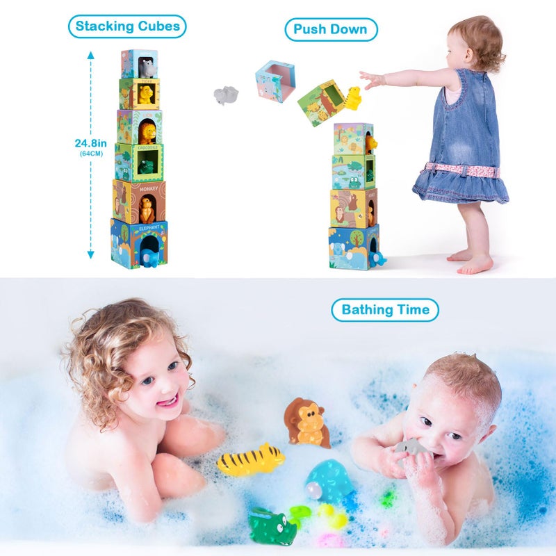 KMTJT Sorting and Stacking Toys Blocks for Toddlers 1-3, Soft Safari Animal Bath Toys Age 2-4, Numbers Nesting Stackable Toys for Baby 12-18 Months, Montessori Toys Gifts for 1 2 3 Year Old Boys Girls - Image 5