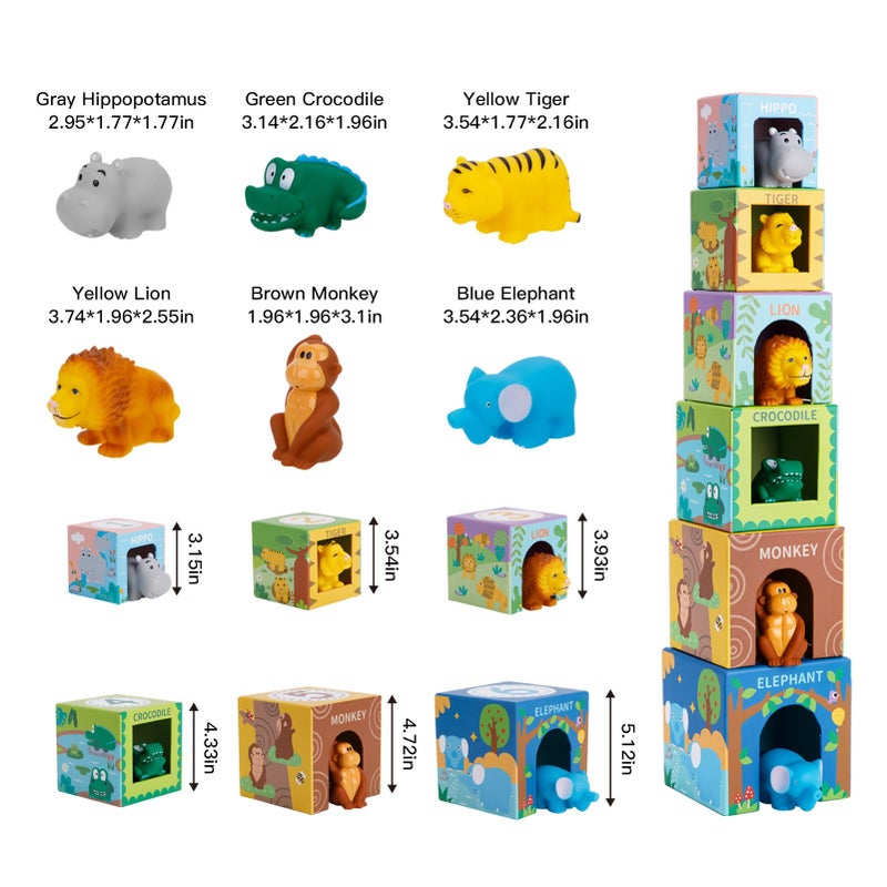 KMTJT Sorting and Stacking Toys Blocks for Toddlers 1-3, Soft Safari Animal Bath Toys Age 2-4, Numbers Nesting Stackable Toys for Baby 12-18 Months, Montessori Toys Gifts for 1 2 3 Year Old Boys Girls - Image 3