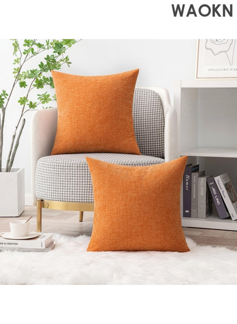 دبليو أيه أو كي أن عبوة من غطائين للوسائد من قماش الشنيل مقاس 18×18 بوصة - أغطية وسائد ناعمة مزخرفة بلون برتقالي حكيم للأريكة وغرفة المعيشة - إغلاق مغلف قابل للعكس بسحاب مخفي - قابل للغسل في الغسالة ومقاوم للبهتان (برتقالي) - Image 2