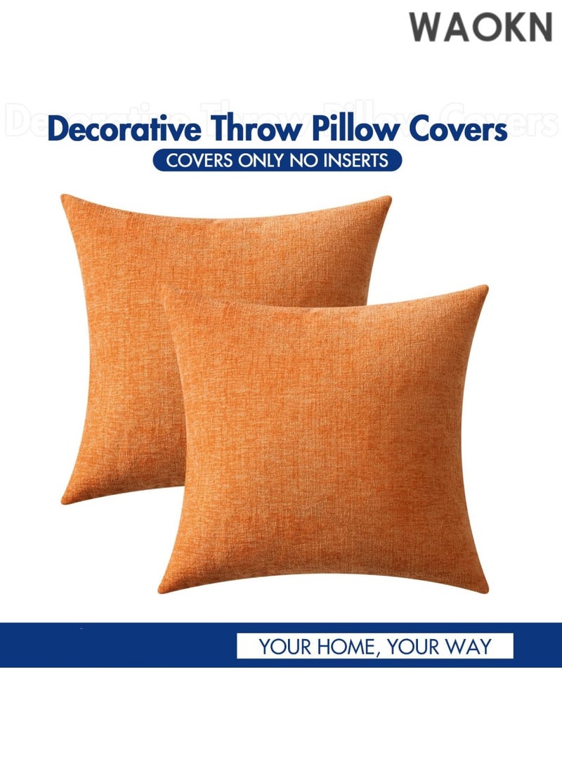 دبليو أيه أو كي أن عبوة من غطائين للوسائد من قماش الشنيل مقاس 18×18 بوصة - أغطية وسائد ناعمة مزخرفة بلون برتقالي حكيم للأريكة وغرفة المعيشة - إغلاق مغلف قابل للعكس بسحاب مخفي - قابل للغسل في الغسالة ومقاوم للبهتان (برتقالي) - Image 3