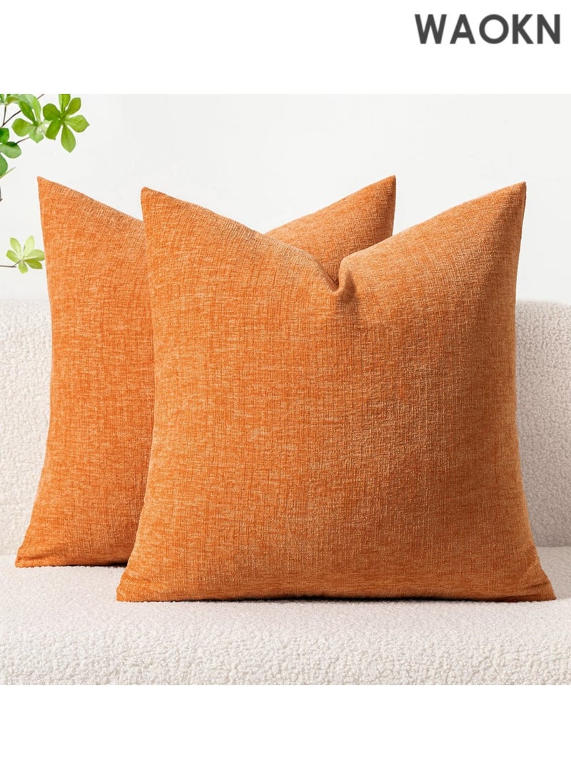 دبليو أيه أو كي أن عبوة من غطائين للوسائد من قماش الشنيل مقاس 18×18 بوصة - أغطية وسائد ناعمة مزخرفة بلون برتقالي حكيم للأريكة وغرفة المعيشة - إغلاق مغلف قابل للعكس بسحاب مخفي - قابل للغسل في الغسالة ومقاوم للبهتان (برتقالي) - Image 1