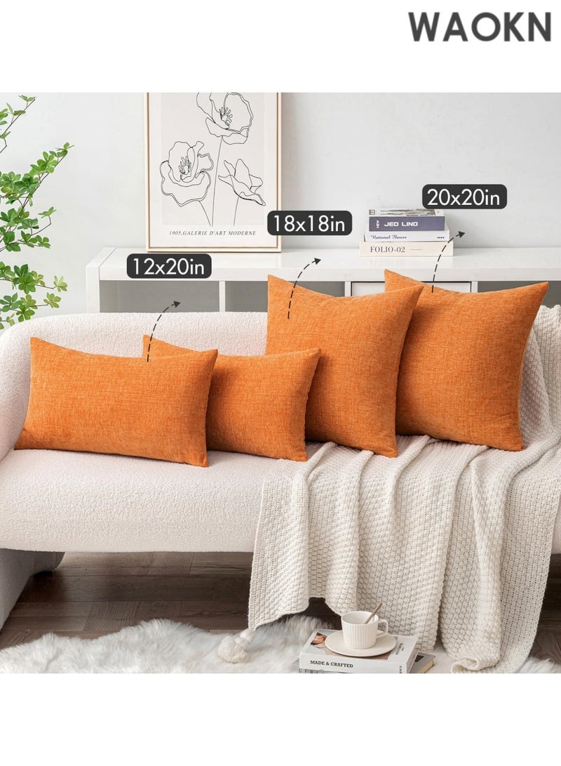 دبليو أيه أو كي أن عبوة من غطائين للوسائد من قماش الشنيل مقاس 18×18 بوصة - أغطية وسائد ناعمة مزخرفة بلون برتقالي حكيم للأريكة وغرفة المعيشة - إغلاق مغلف قابل للعكس بسحاب مخفي - قابل للغسل في الغسالة ومقاوم للبهتان (برتقالي) - Image 5