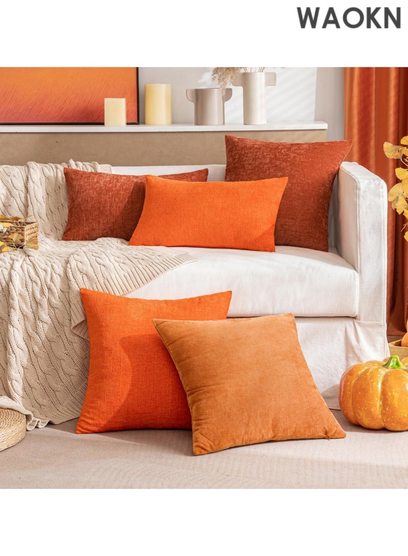 دبليو أيه أو كي أن عبوة من غطائين للوسائد من قماش الشنيل مقاس 18×18 بوصة - أغطية وسائد ناعمة مزخرفة بلون برتقالي حكيم للأريكة وغرفة المعيشة - إغلاق مغلف قابل للعكس بسحاب مخفي - قابل للغسل في الغسالة ومقاوم للبهتان (برتقالي) - Image 4