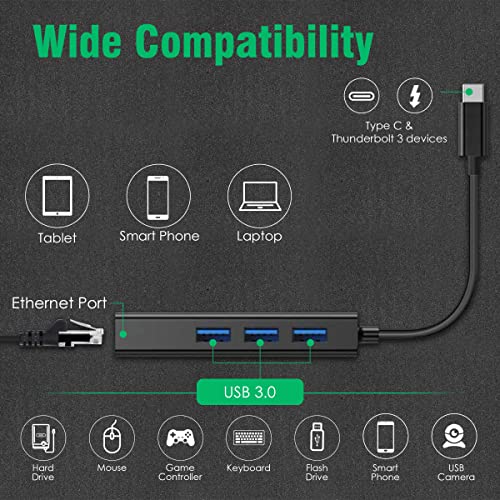 AGARO USB C to Ethernet Adapter, 4-in-1 RJ45 to USB C Thunderbolt 3/Type-C Gigabit Ethernet LAN Network Adapter - Image 4