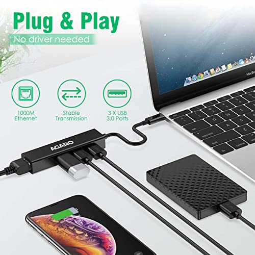 AGARO USB C to Ethernet Adapter, 4-in-1 RJ45 to USB C Thunderbolt 3/Type-C Gigabit Ethernet LAN Network Adapter - Image 5