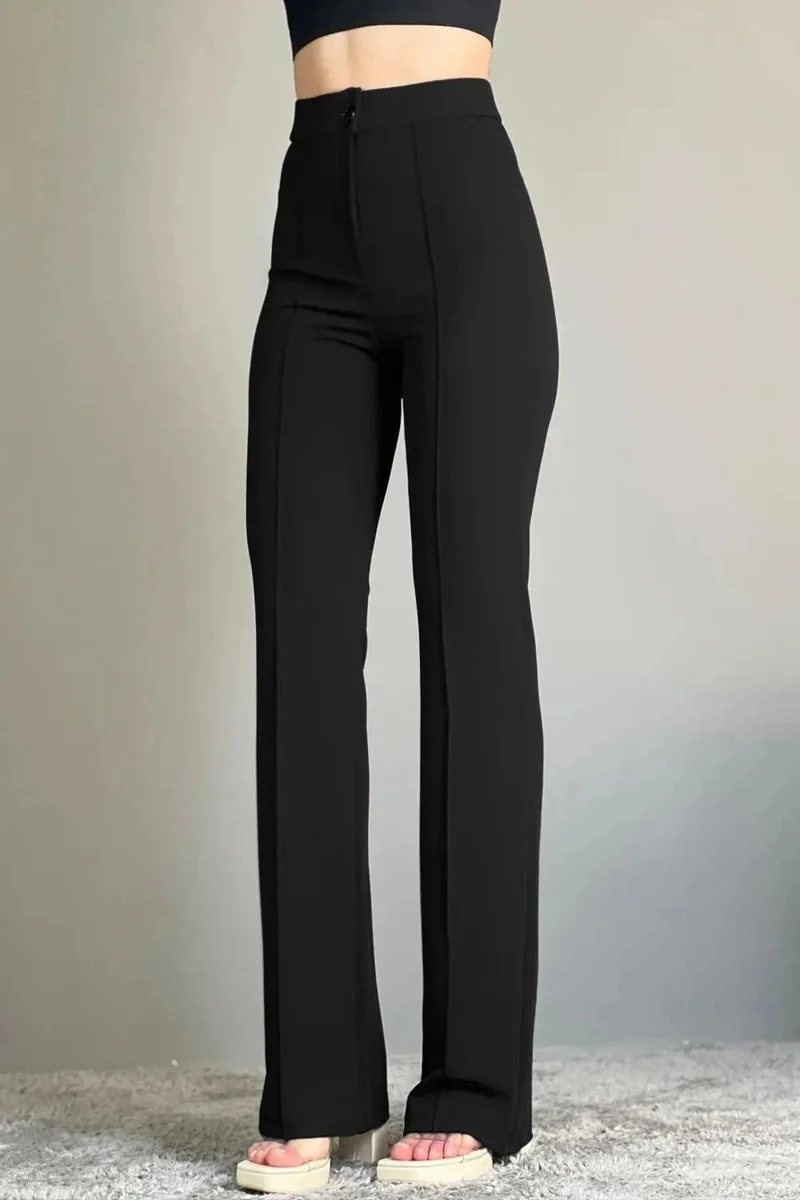 فيفيل Women's High Waist Ribbed Stitched Gathering Trousers